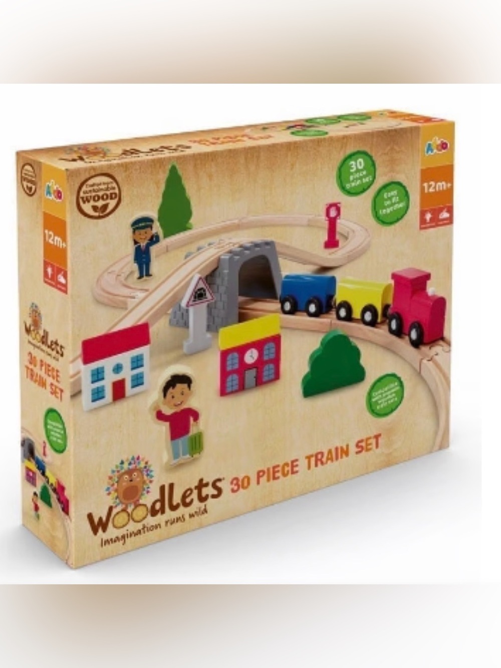 Woodlets 30 Piece Train Set - NIB - Some Box Damage - No Cancels
